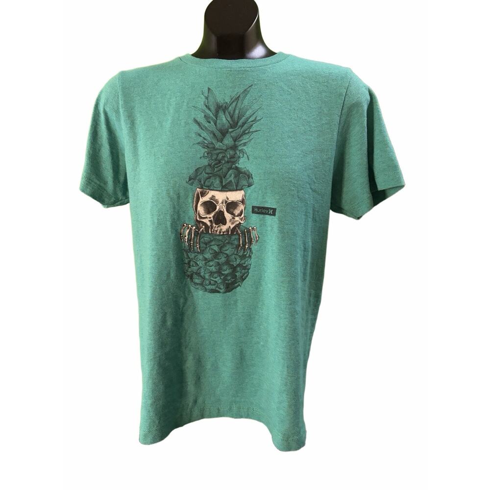 Hurley Skull Pineapple T Shirt Mens Small Green Graphic Tee Surf Skate